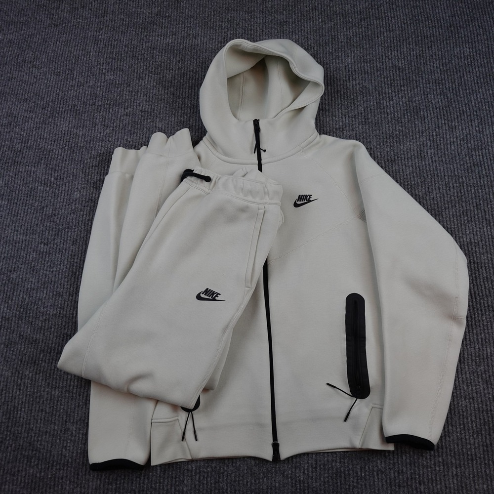Nike Fleece Tracksuit Mens Small White Hoodie Jogger Pants Set Zip Logo